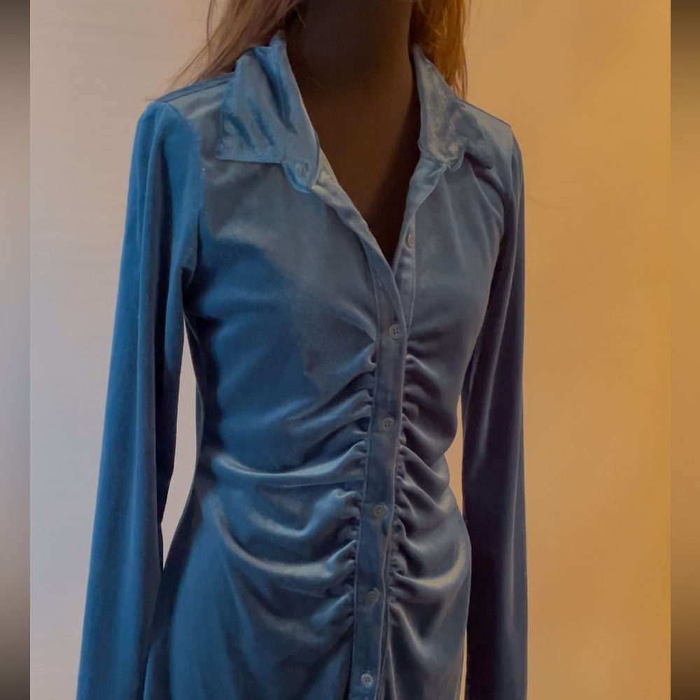 Blue Velvet Button-Up Shirt dress with lots of stretch … casual or dressy